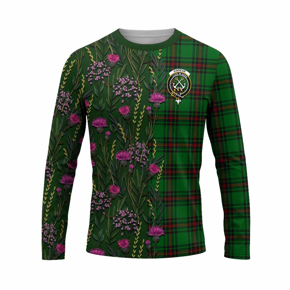 Kinnear Family Crest Tartan Long Sleeve T-Shirt Scottish Thistle Flower Pattern Half Style - Tartan Vibes Clothing