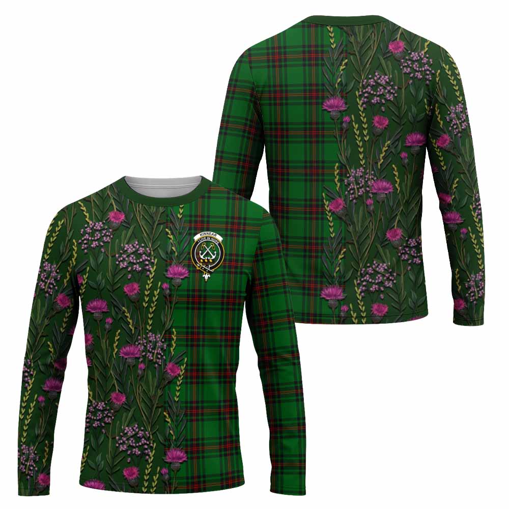 Kinnear Family Crest Tartan Long Sleeve T-Shirt Scottish Thistle Flower Pattern Half Style - Tartan Vibes Clothing