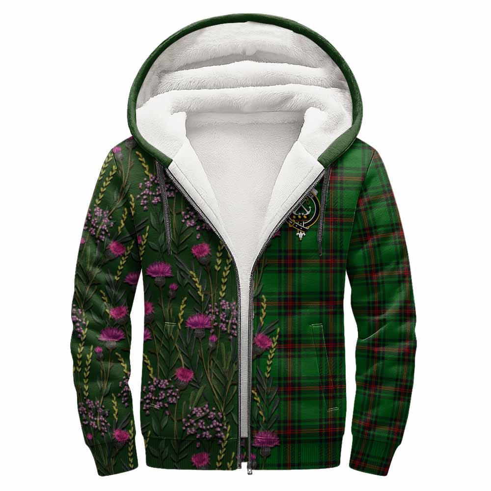 Kinnear Family Crest Tartan Sherpa Hoodie Scottish Thistle Flower Pattern Half Style - Tartan Vibes Clothing