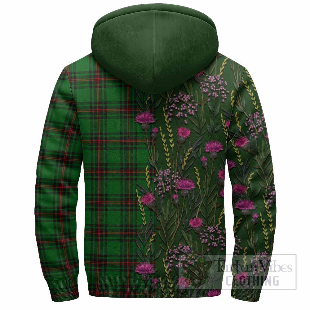Kinnear Family Crest Tartan Sherpa Hoodie Scottish Thistle Flower Pattern Half Style - Tartan Vibes Clothing