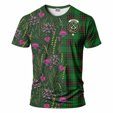 Kinnear Family Crest Tartan T-Shirt Scottish Thistle Flower Pattern Half Style - Tartan Vibes Clothing