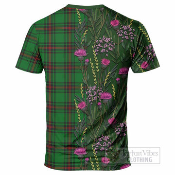 Kinnear Family Crest Tartan T-Shirt Scottish Thistle Flower Pattern Half Style - Tartan Vibes Clothing