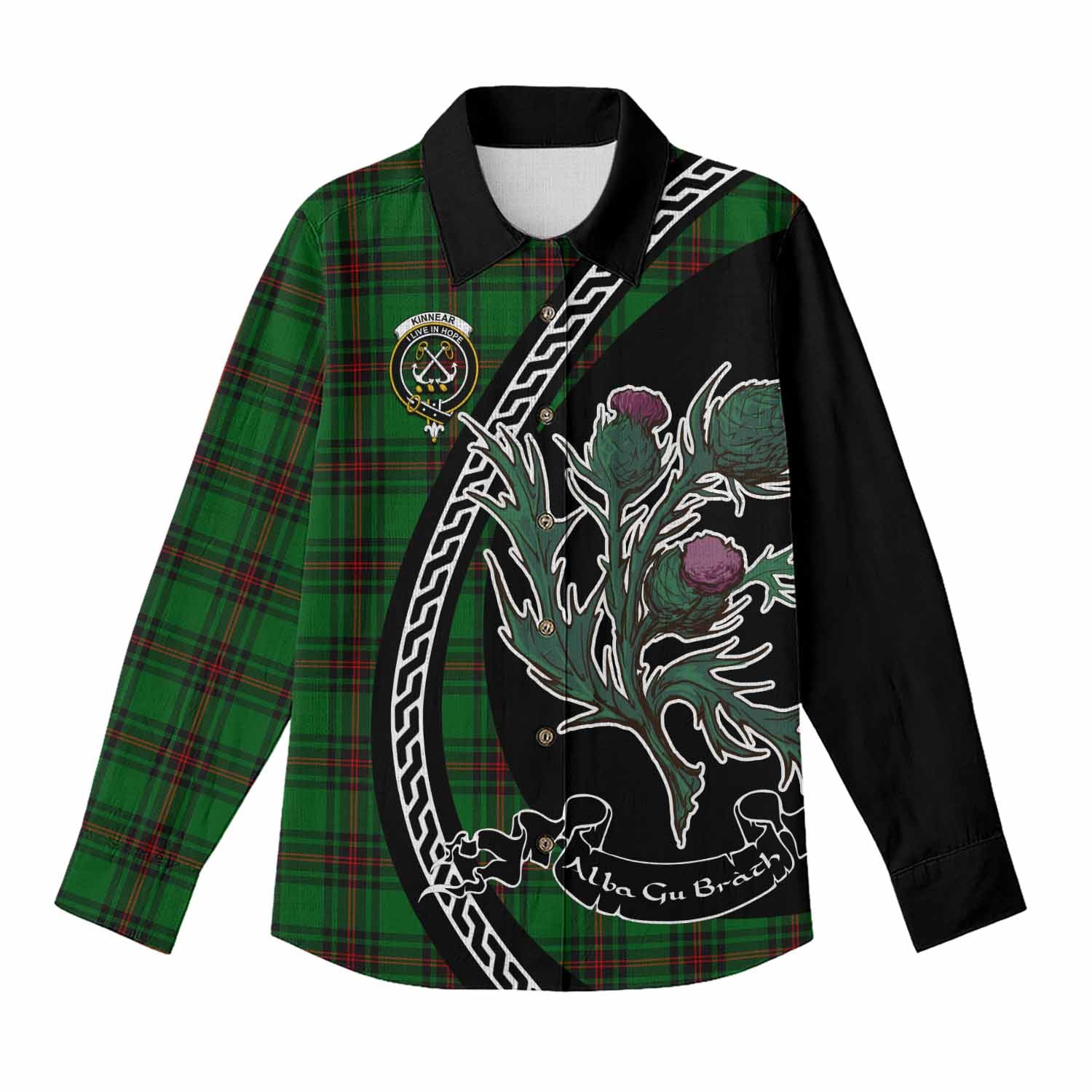Kinnear Family Crest Tartan Women Casual Shirt Alba Thistle Inspired - Tartan Vibes Clothing