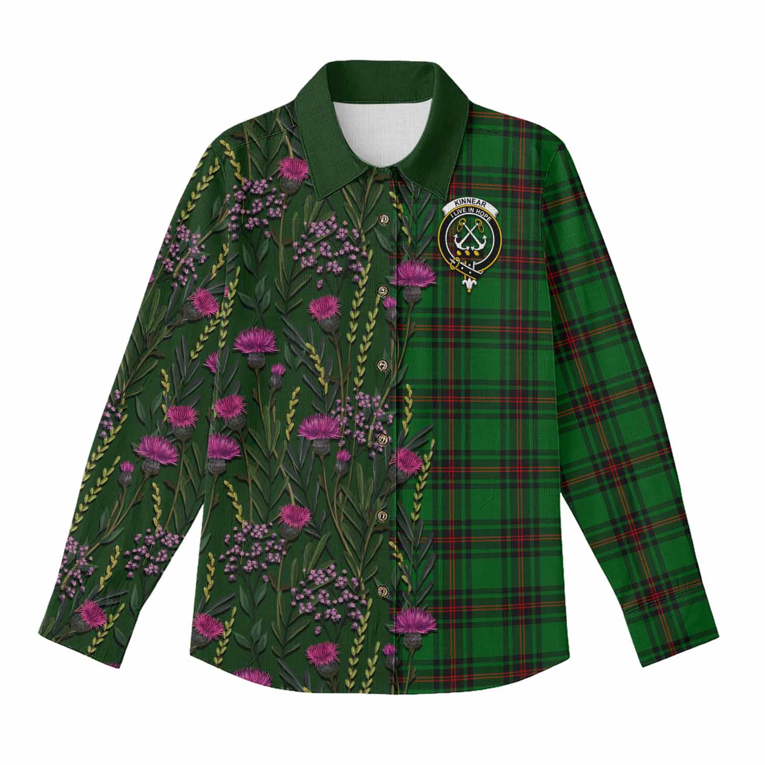 Kinnear Family Crest Tartan Women Casual Shirt Scottish Thistle Flower Pattern Half Style - Tartan Vibes Clothing