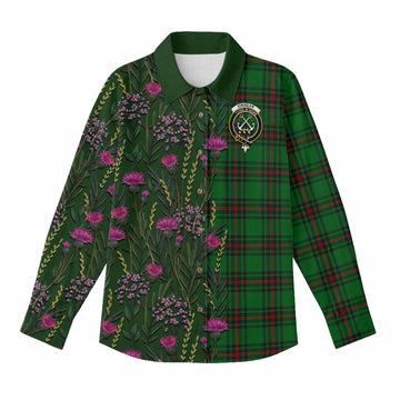 Kinnear Family Crest Tartan Women Casual Shirt Scottish Thistle Flower Pattern Half Style - Tartan Vibes Clothing