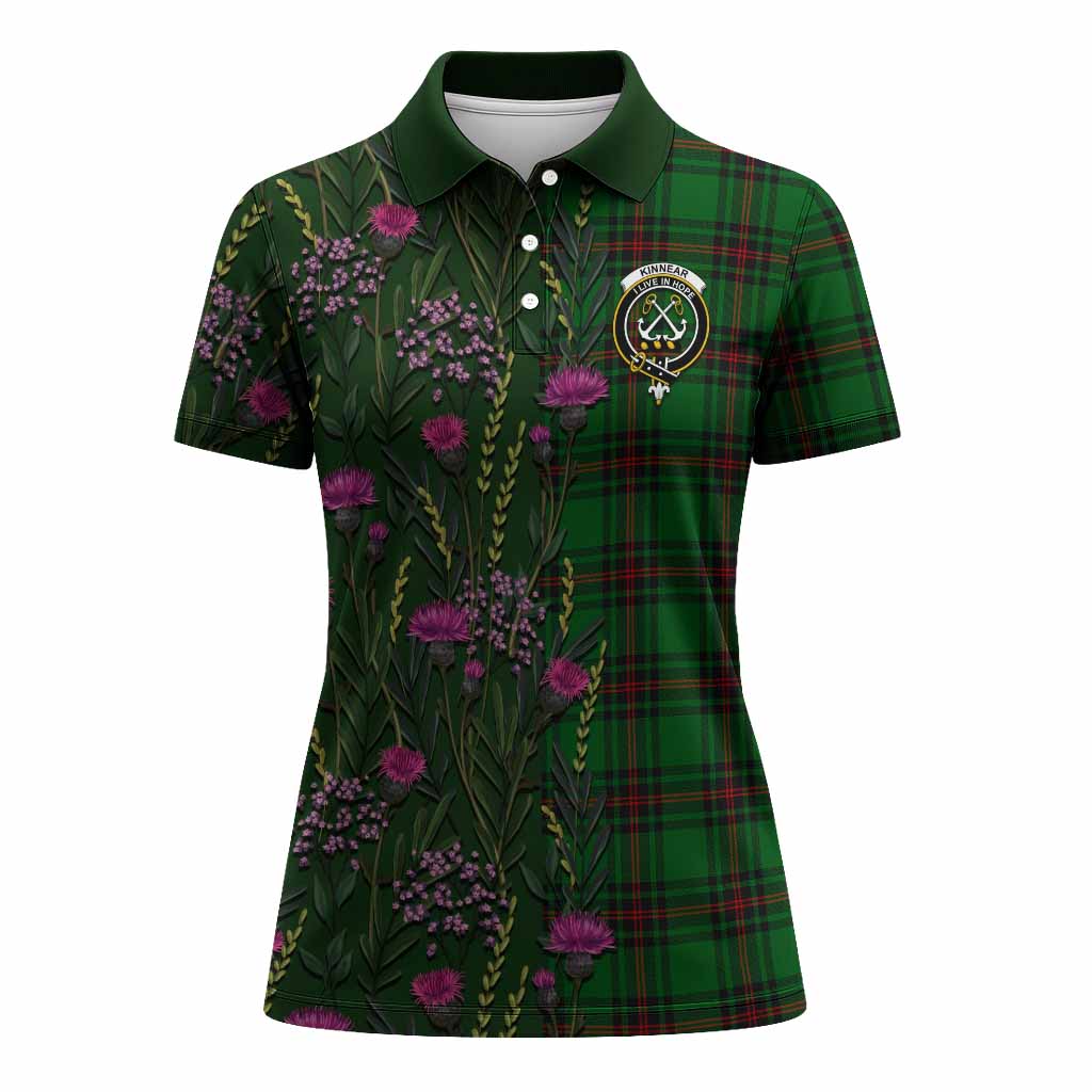 Kinnear Family Crest Tartan Women Polo Shirt Scottish Thistle Flower Pattern Half Style - Tartan Vibes Clothing