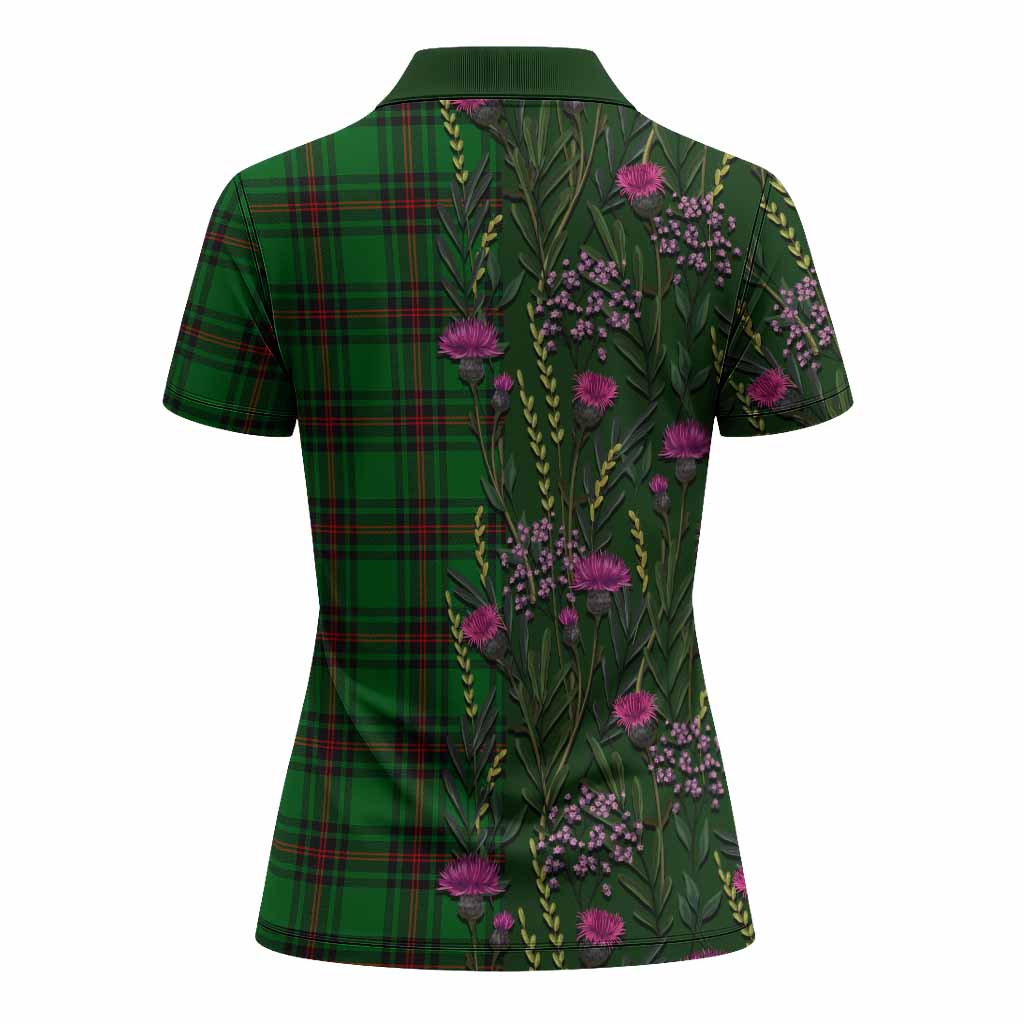 Kinnear Family Crest Tartan Women Polo Shirt Scottish Thistle Flower Pattern Half Style - Tartan Vibes Clothing