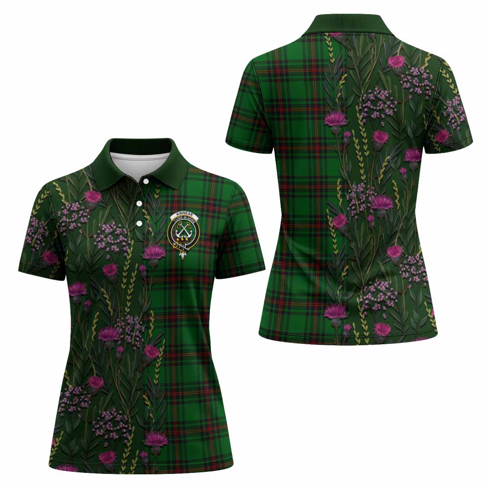Kinnear Family Crest Tartan Women Polo Shirt Scottish Thistle Flower Pattern Half Style - Tartan Vibes Clothing