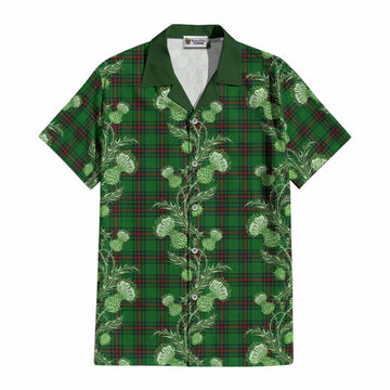 Kinnear Tartan Cotton Hawaiian Shirt Seamless Scottish Thistle Flowers