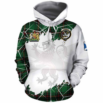 Kinnear Tartan Cotton Hoodie with Family Crest and Lion Rampant Grunge Style