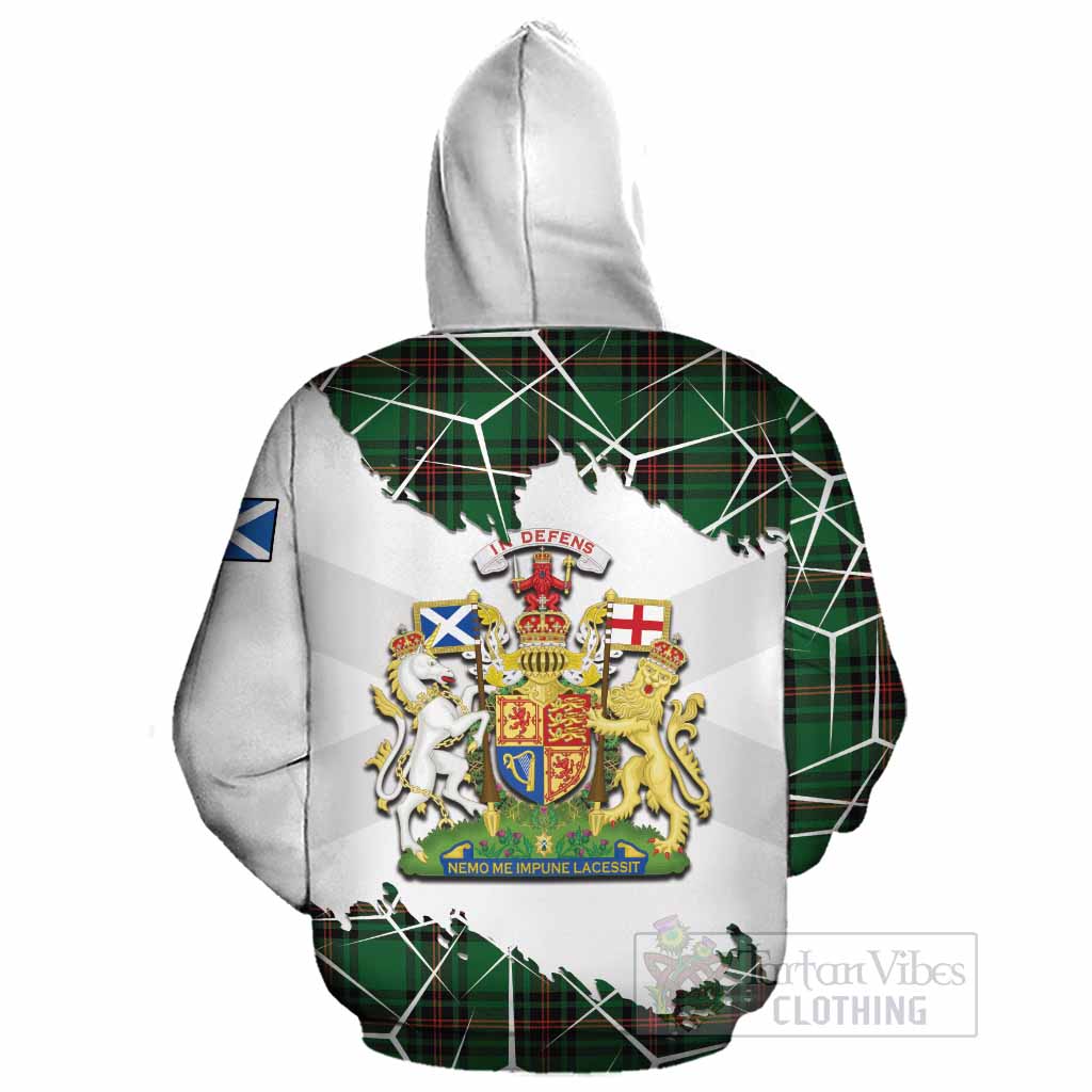 Kinnear Tartan Cotton Hoodie with Family Crest and Lion Rampant Grunge Style