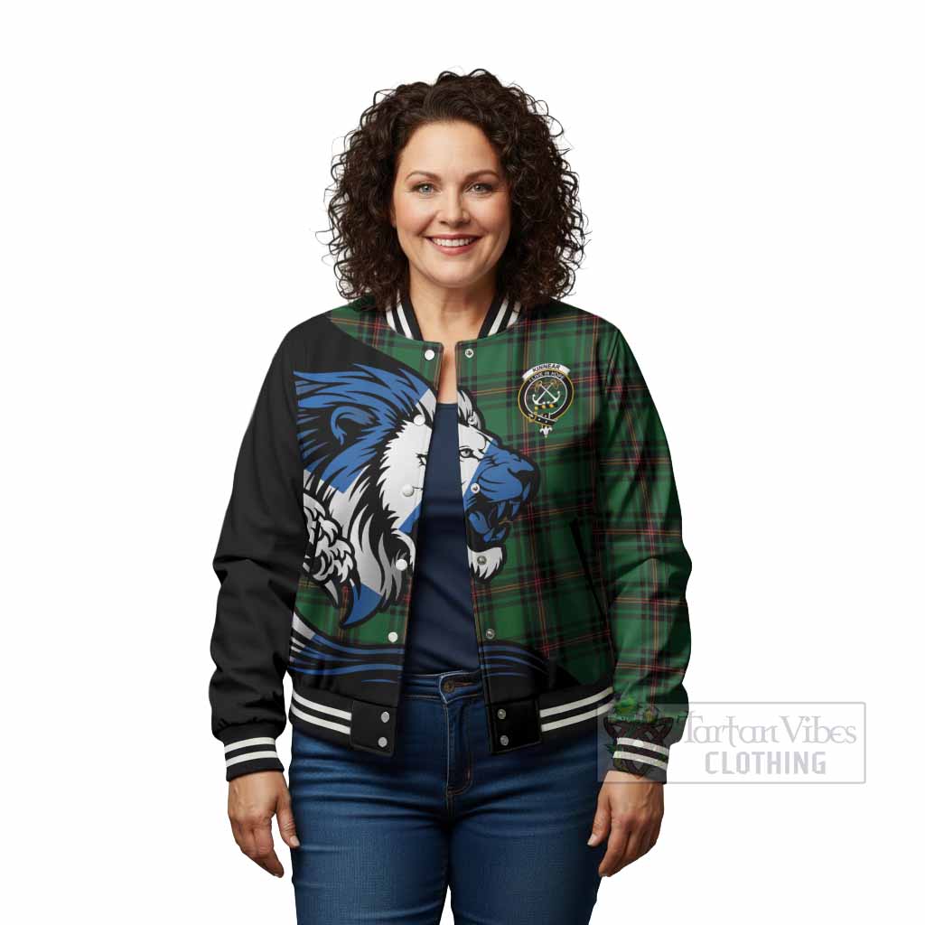 Kinnear Tartan Crest Baseball Jacket Scottish Golden Lions Wave Flow