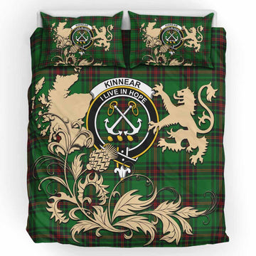 Kinnear Tartan Crest Bedding Set with Scottish Iconic Symbols 