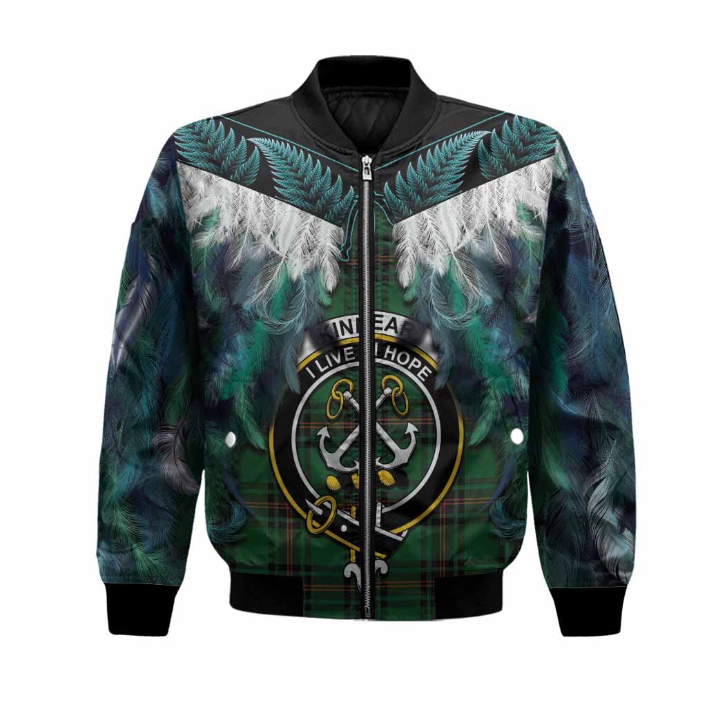 Kinnear Tartan Crest Bomber Jacket New Zealand Maori Korowai Cloak