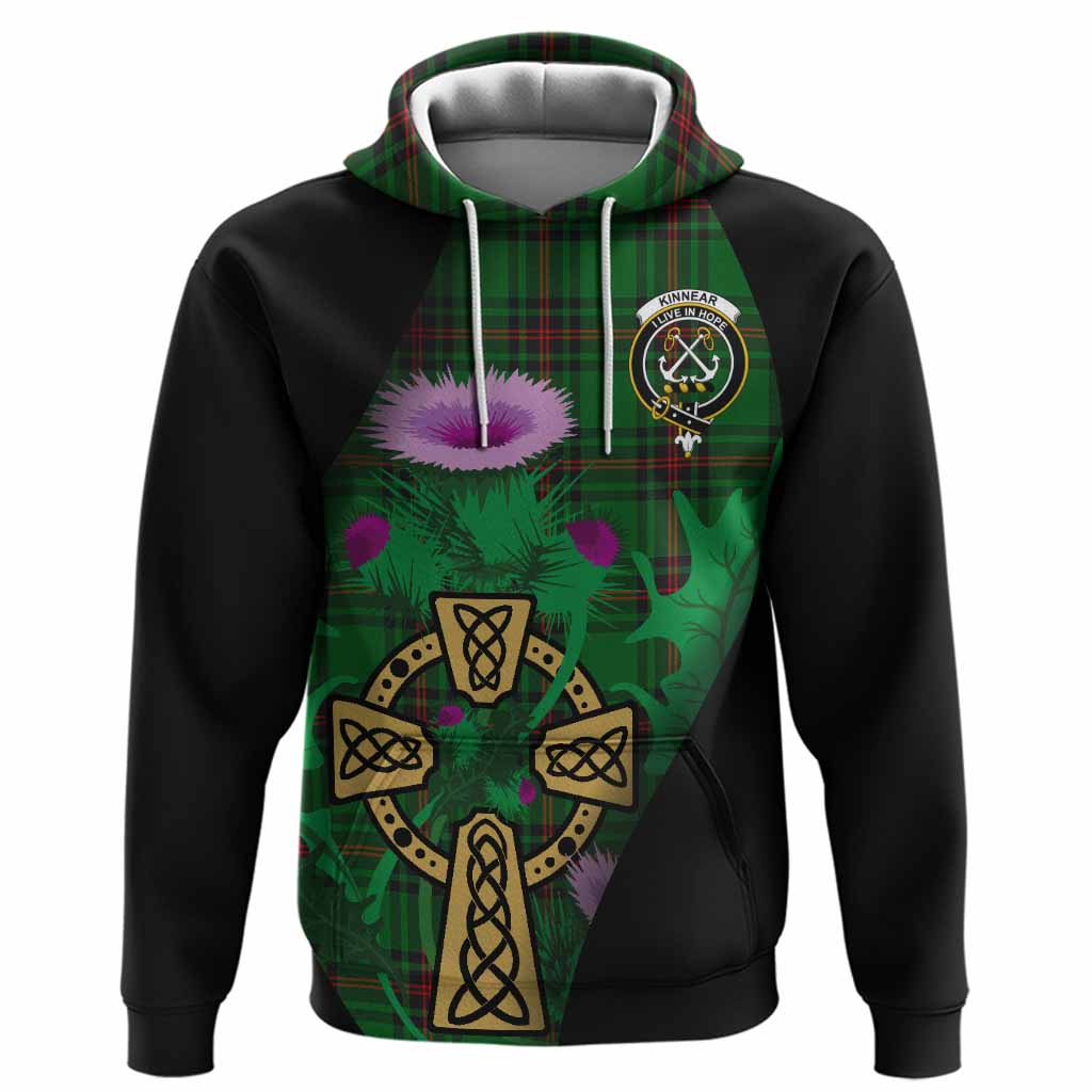Kinnear Tartan Crest Hoodie Celtic Cross Thistle Flowers