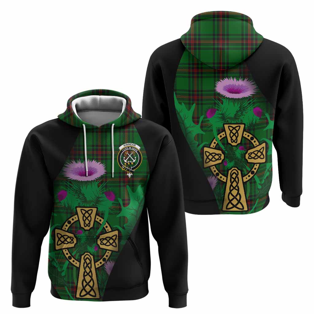 Kinnear Tartan Crest Hoodie Celtic Cross Thistle Flowers