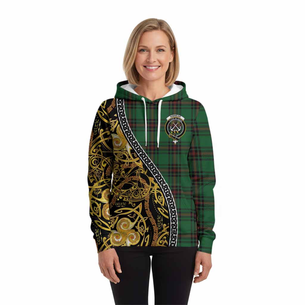 Kinnear Tartan Crest Hoodie Celtic Knot and Triple Trickle Spiral Symbols