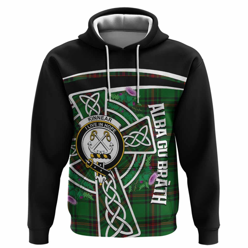 Kinnear Tartan Crest Hoodie Scottish Thistle Celtic Cross Alba Gu Brath