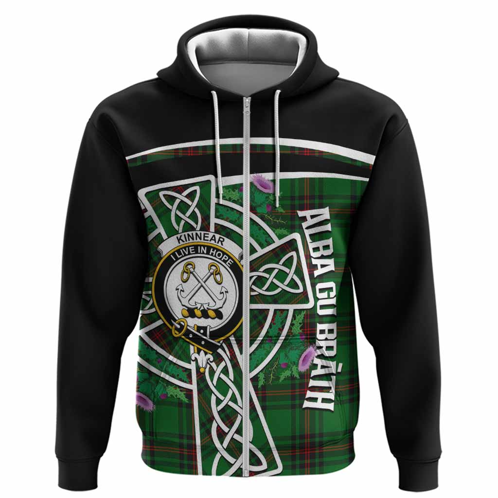 Kinnear Tartan Crest Hoodie Scottish Thistle Celtic Cross Alba Gu Brath