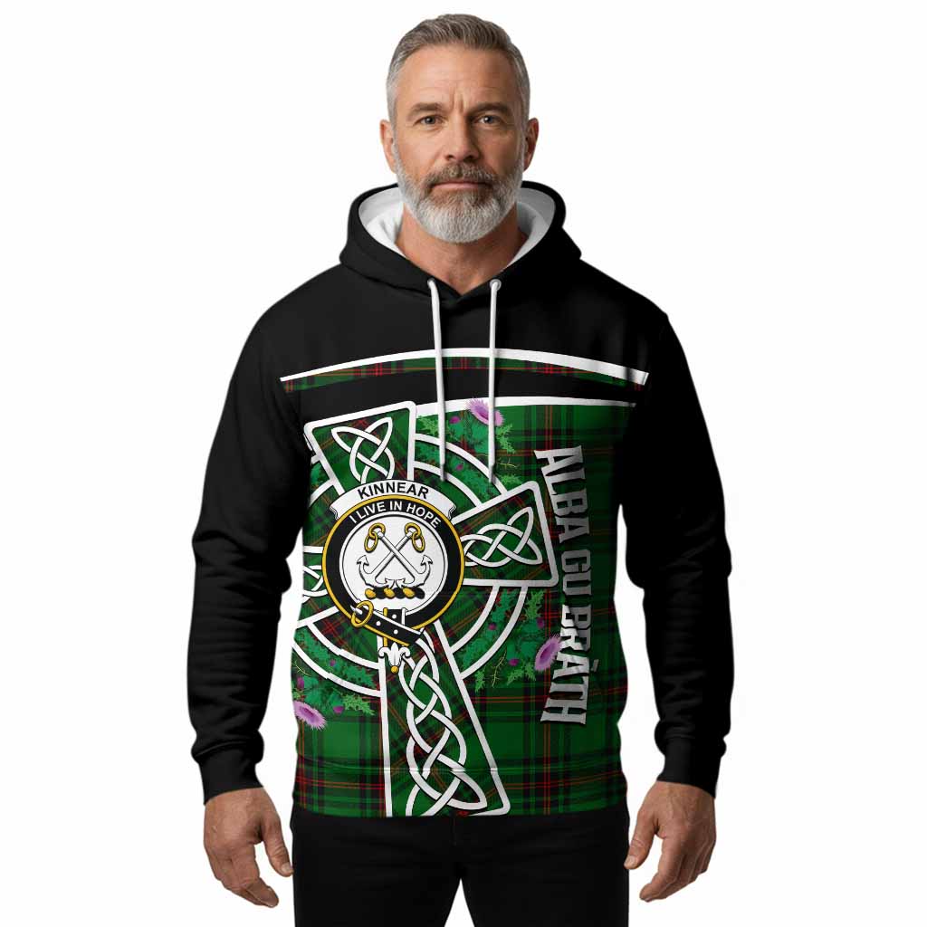 Kinnear Tartan Crest Hoodie Scottish Thistle Celtic Cross Alba Gu Brath