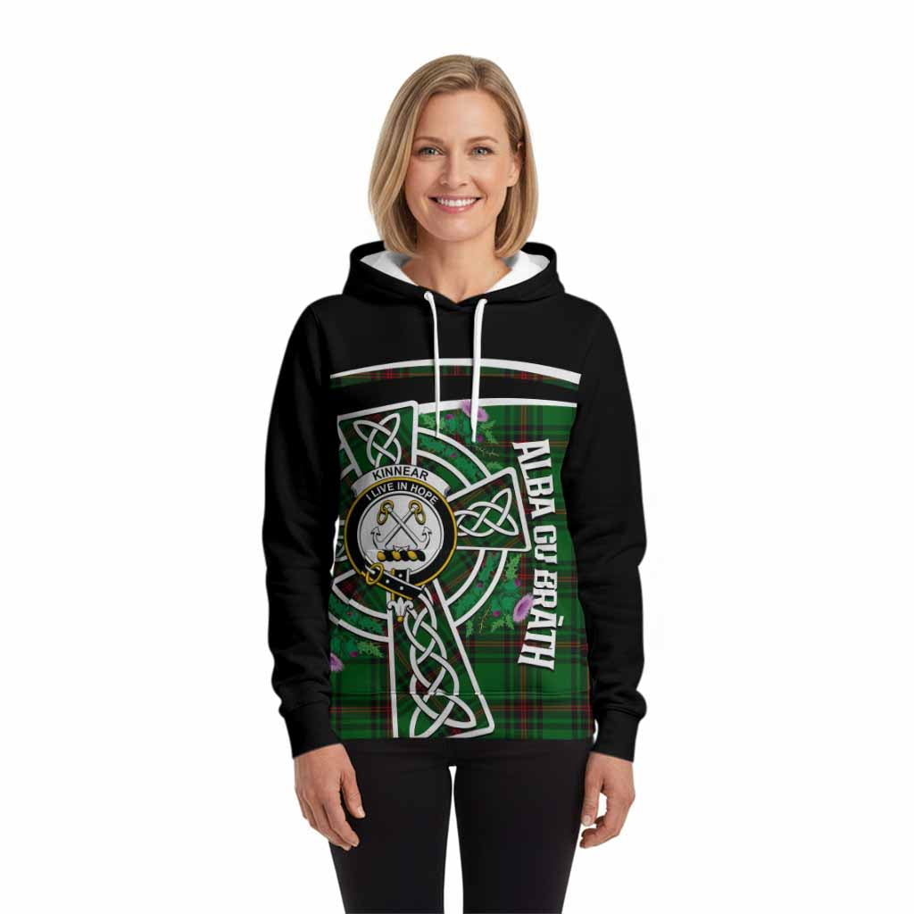 Kinnear Tartan Crest Hoodie Scottish Thistle Celtic Cross Alba Gu Brath
