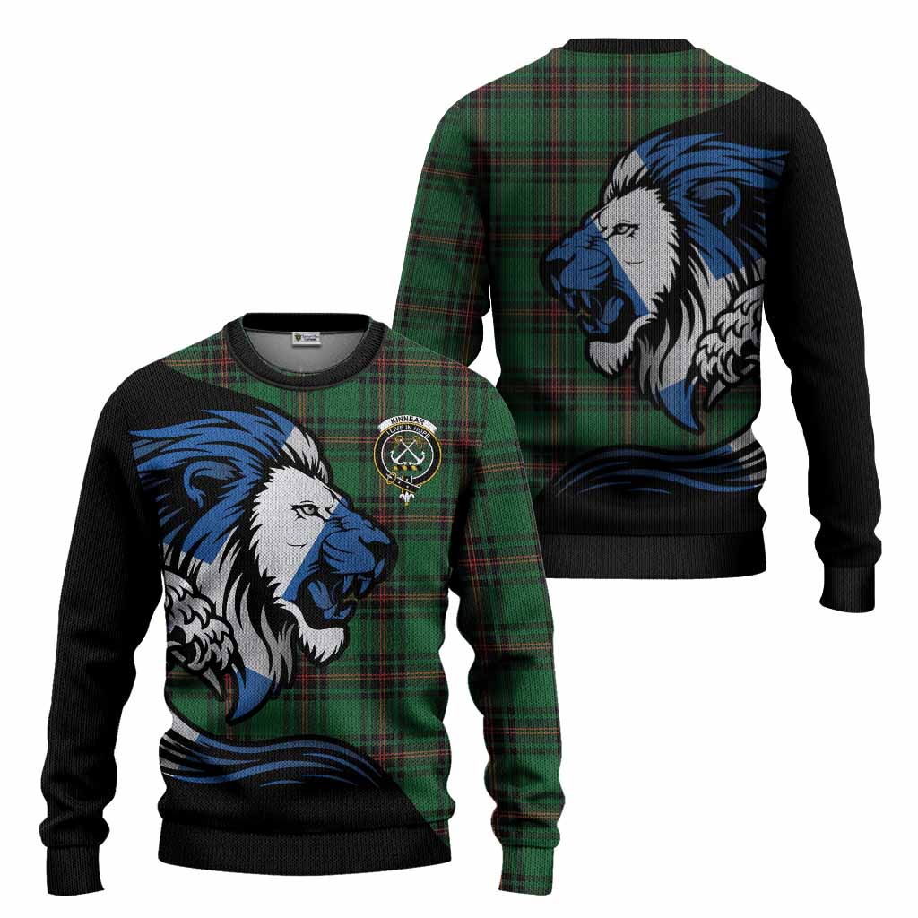 Kinnear Tartan Crest Knitted Sweater Scottish Golden Lions Wave Flow