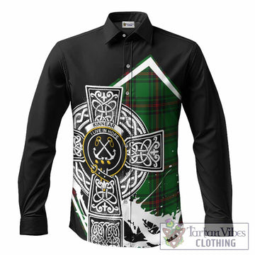 Kinnear Tartan Crest Long Sleeve Button Shirts Scottish Celtic Cross Heritage