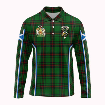 Kinnear Tartan Crest Long Sleeve Polo Shirt Scotland Coat of Arm Flag Style