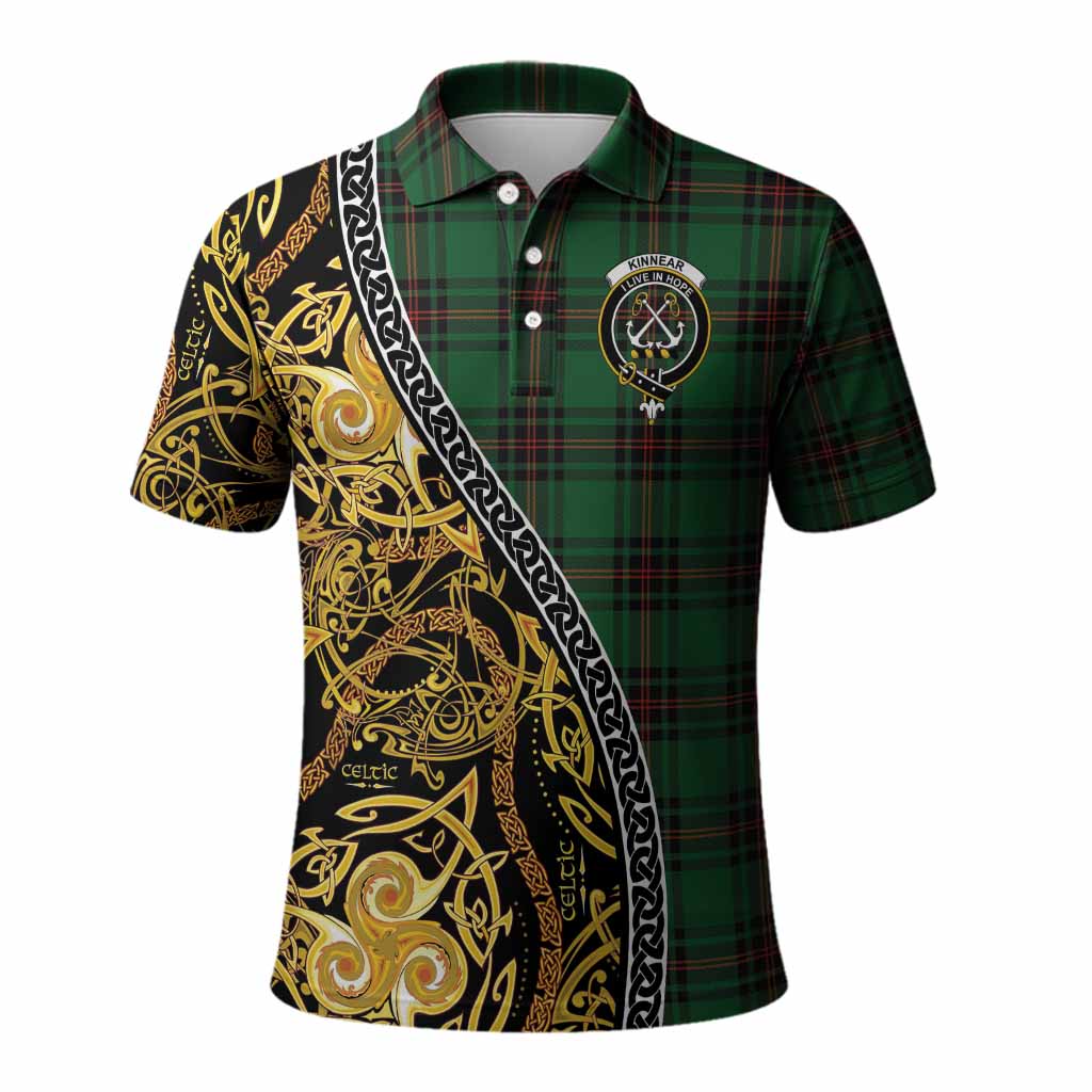 Kinnear Tartan Crest Polo Shirt Celtic Knot and Triple Trickle Spiral Symbols