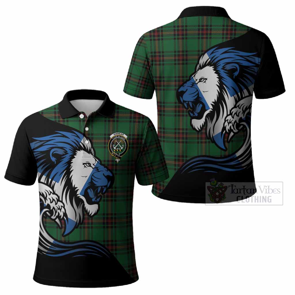 Kinnear Tartan Crest Polo Shirt Scottish Golden Lions Wave Flow