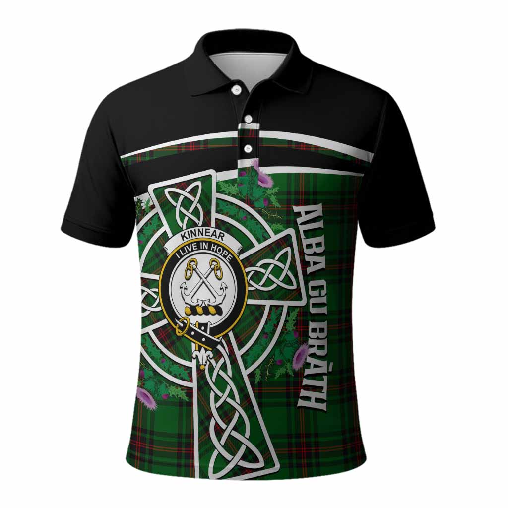 Kinnear Tartan Crest Polo Shirt Scottish Thistle Celtic Cross Alba Gu Brath