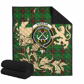 Kinnear Tartan Crest Premium Quilt with Scottish Iconic Symbols 
