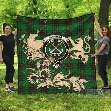 Kinnear Tartan Crest Premium Quilt with Scottish Iconic Symbols 