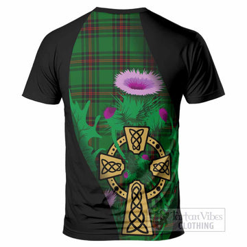 Kinnear Tartan Crest T-Shirt Celtic Cross Thistle Flowers
