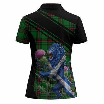 Kinnear Tartan Crest Women Polo Shirt Scottish Lion Rampant Thistle