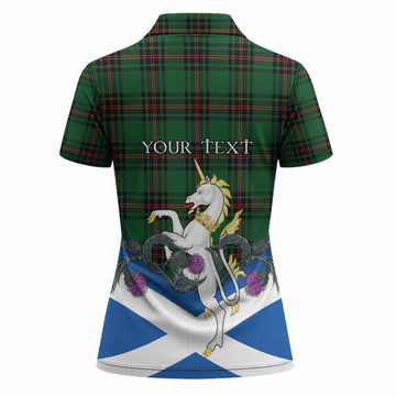 Kinnear Tartan Crest Women Polo Shirt Scottish Unicorn With Thistle
