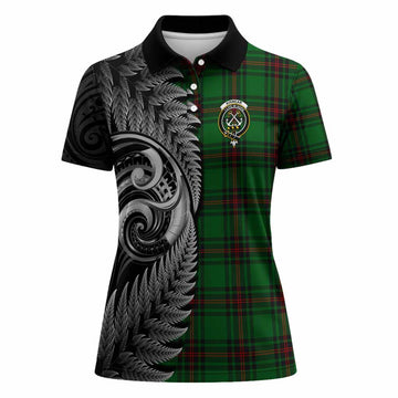 Kinnear Tartan Crest Women Polo Shirt With New Zealand Silver Fern Maori Koru