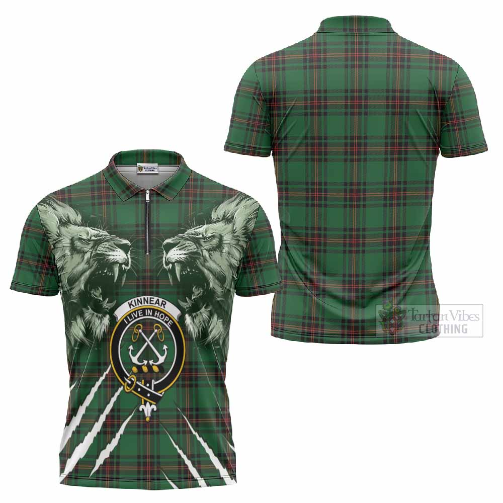 Kinnear Tartan Crest Zipper Polo Shirt Ferocious Lion Style