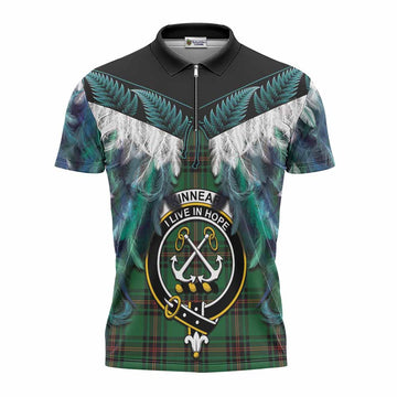 Kinnear Tartan Crest Zipper Polo Shirt New Zealand Maori Korowai Cloak
