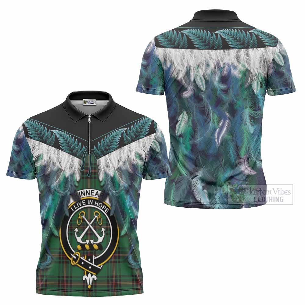 Kinnear Tartan Crest Zipper Polo Shirt New Zealand Maori Korowai Cloak