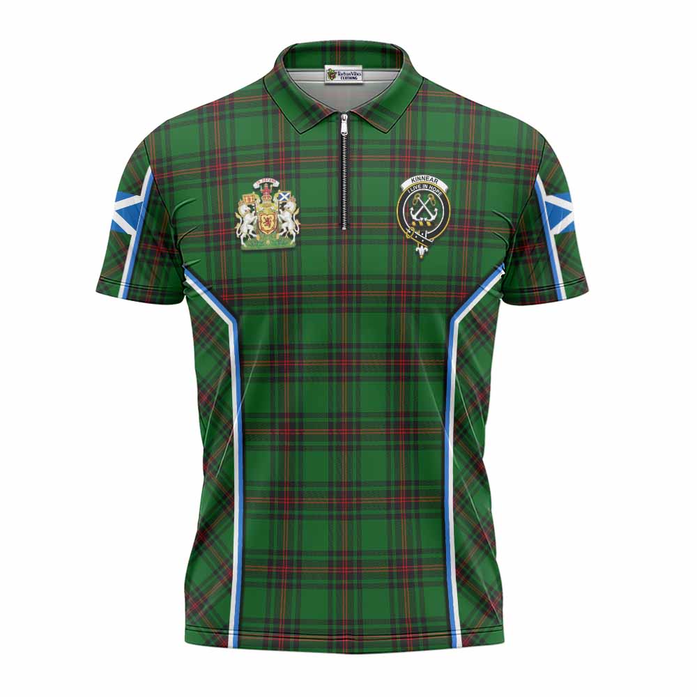 Kinnear Tartan Crest Zipper Polo Shirt Scotland Coat of Arm Flag Style - Tartan Vibes Clothing