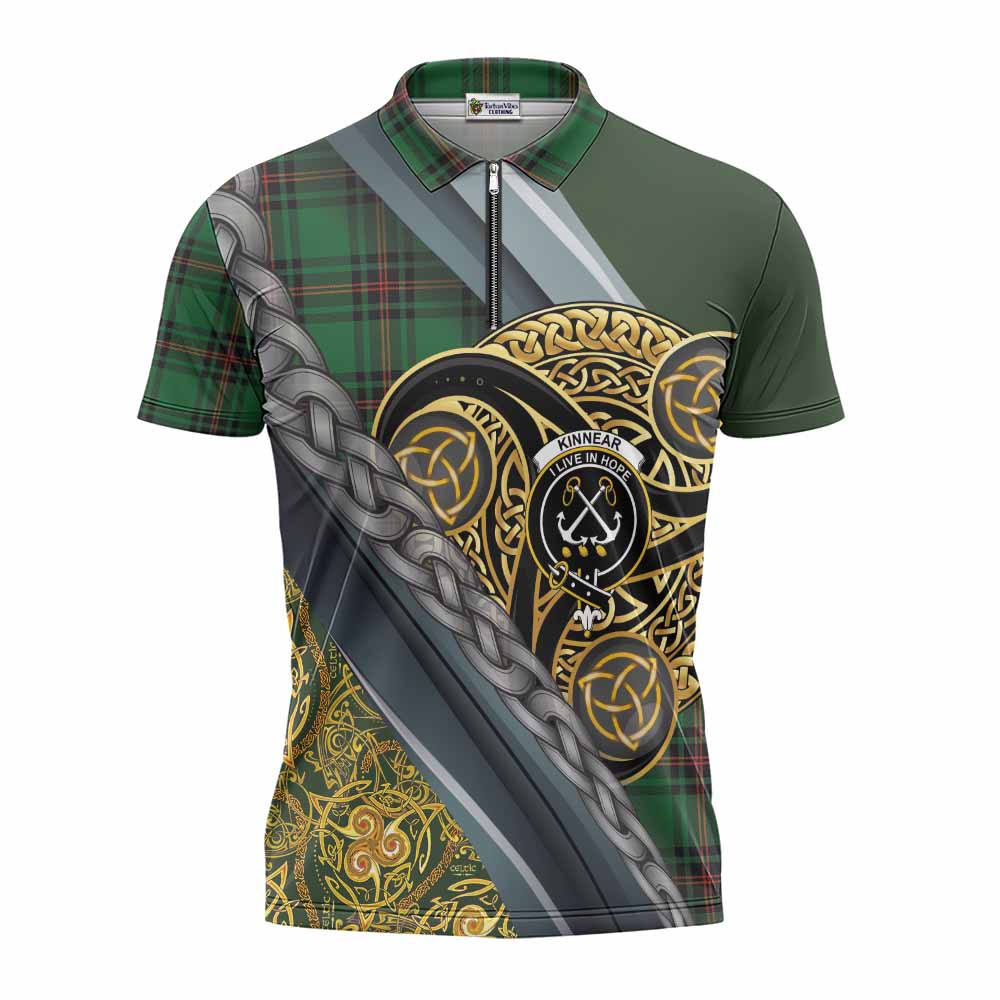 Kinnear Tartan Crest Zipper Polo Shirt Scottish Triskele Celtic