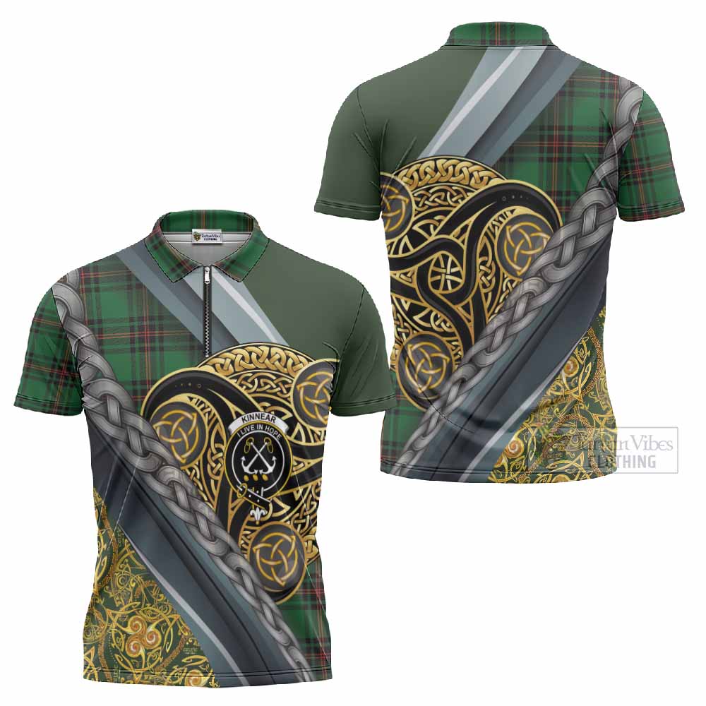 Kinnear Tartan Crest Zipper Polo Shirt Scottish Triskele Celtic