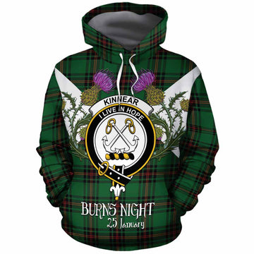 Kinnear Tartan Family Crest Cotton Hoodie Scottish Burns Night Thistle Floral