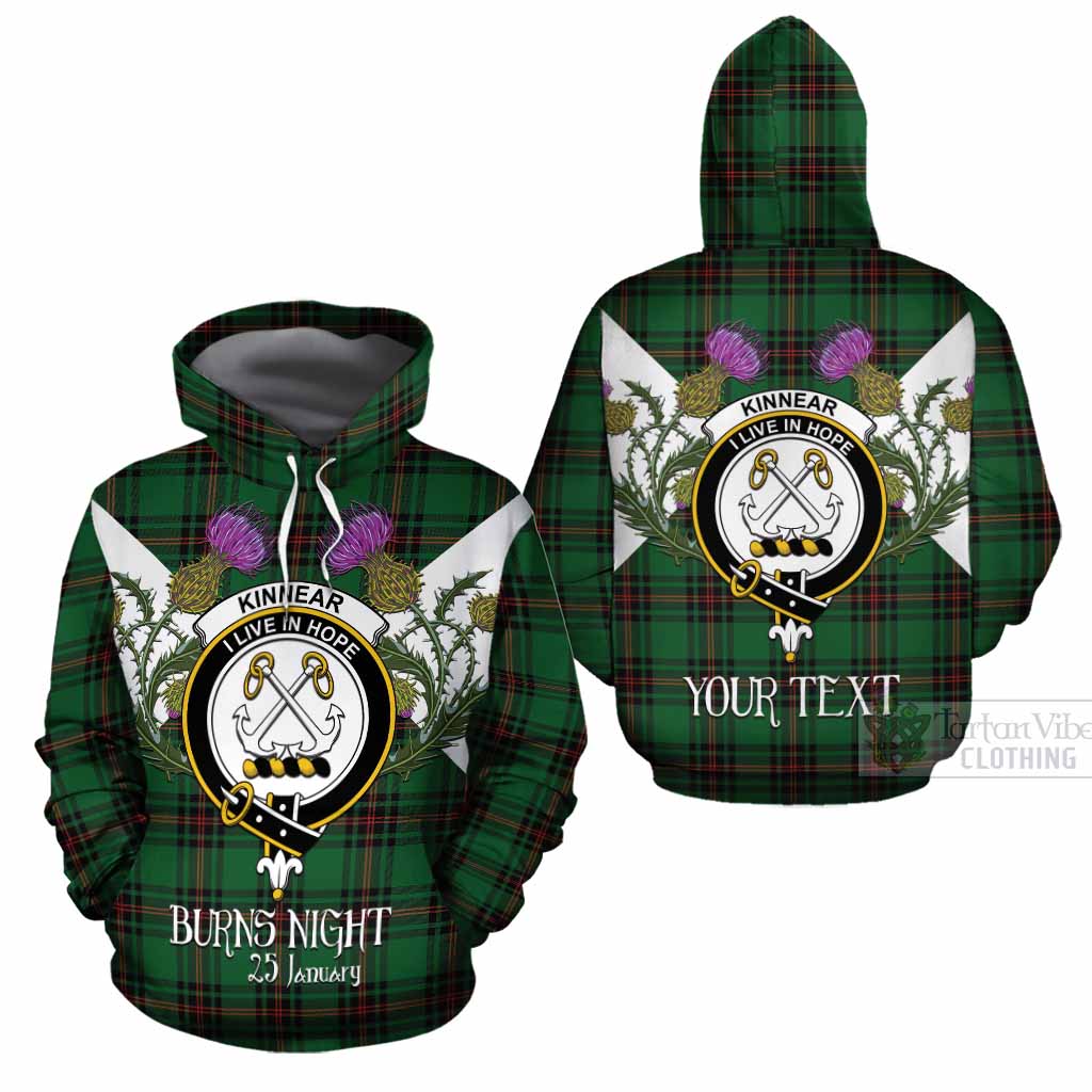 Kinnear Tartan Family Crest Cotton Hoodie Scottish Burns Night Thistle Floral