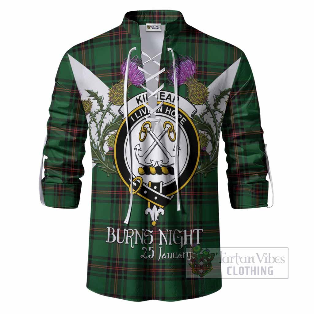 Kinnear Tartan Family Crest Ghillie Shirt Scottish Burns Night Thistle Floral