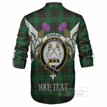 Kinnear Tartan Family Crest Ghillie Shirt Scottish Burns Night Thistle Floral