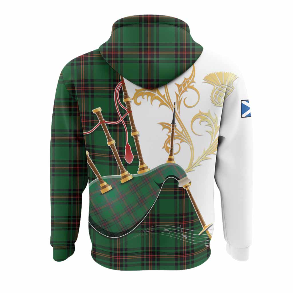 Kinnear Tartan Family Crest Hoodie Bagpipes with Scottish Thistle
