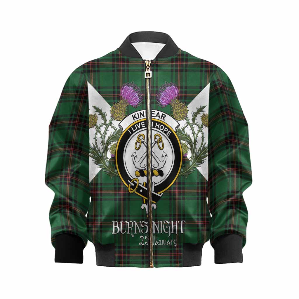 Kinnear Tartan Family Crest Kid Bomber Jacket Scottish Burns Night Thistle Floral