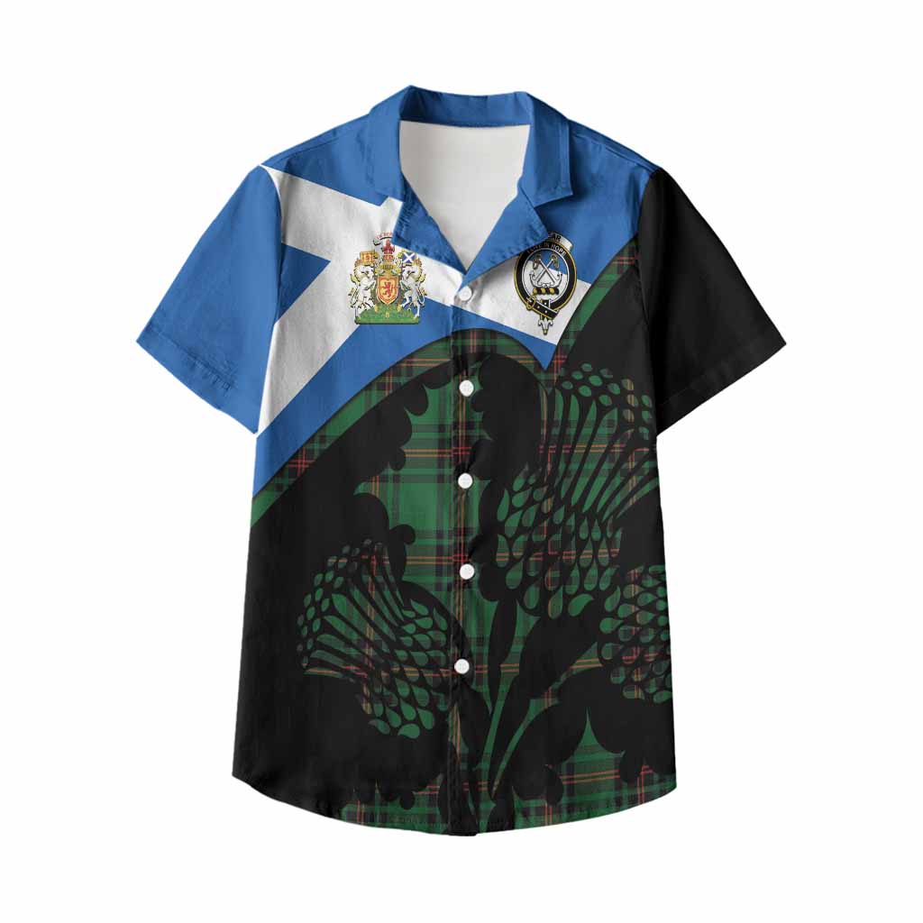 Kinnear Tartan Family Crest Kid Hawaiian Shirt Scotland Thistle Floral Flag Style